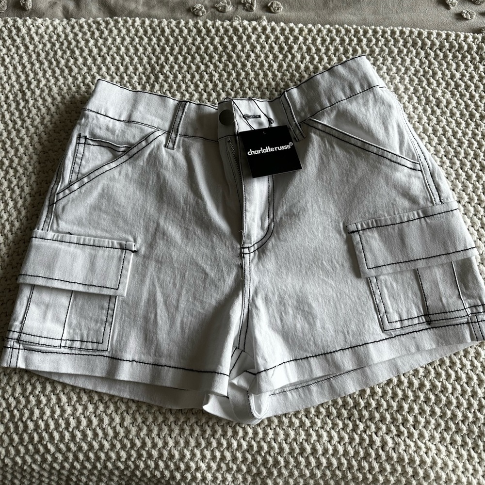 White high waisted cargo shorts!